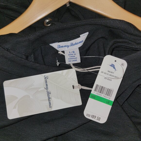 Tommy Bahama Jer-Sea Sheath Dress Women LARGE Black Vacation Beach - Picture 4 of 6